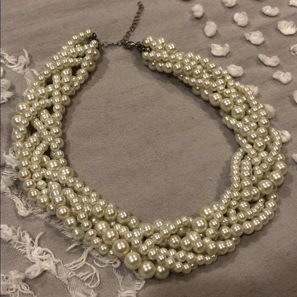 Braided pearl statement necklace
